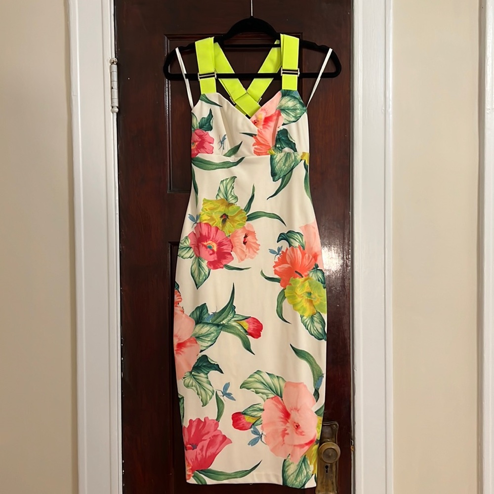 Ted Baker Floral Midi Dress w Neon Straps